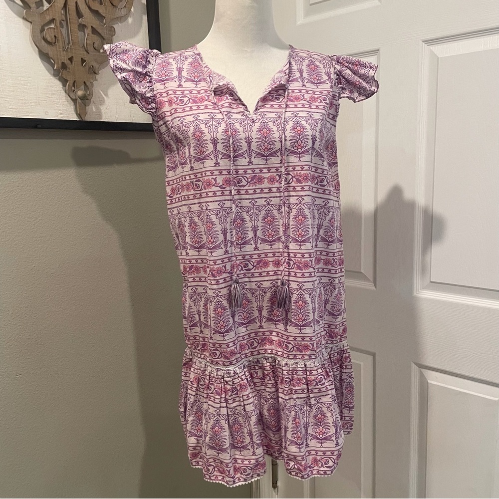 Bindu Blake Purple Pink White Dress With Tassels Size M